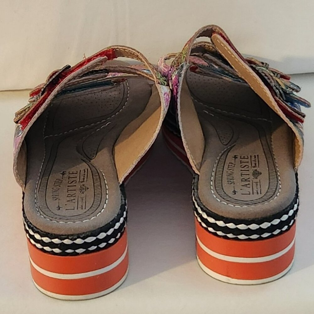 L'Artiste by Spring Step mules sz 36 sz 5.5 6 floral open toe leather GUC - Picture 4 of 6